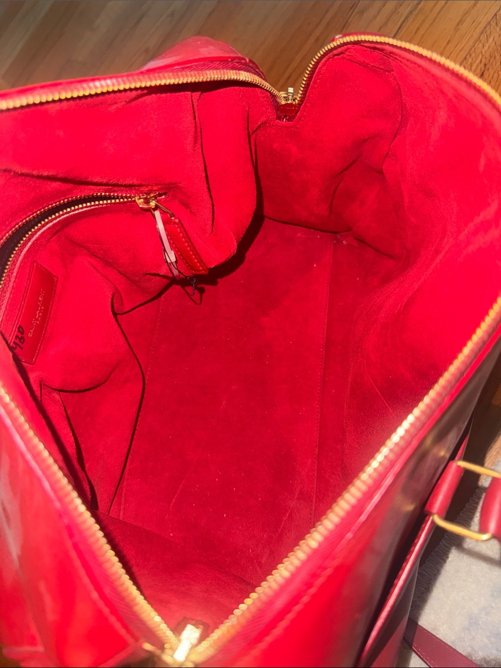 Saint Laurent Red Leather Bowling Satchel with Top Handles - Picture 4 of 5